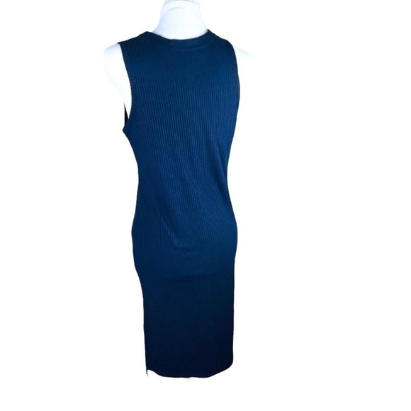 X BY GOTTEX Navy Blue Ribbed Sleeveless Lace Up Shift Midi Dress Size L - Picture 4 of 12